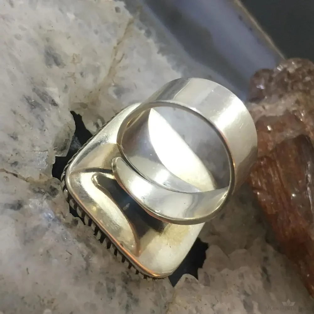 Carolyn Pollack Sterling Rectangle Turquoise Decorated Ring Size 8 For Women